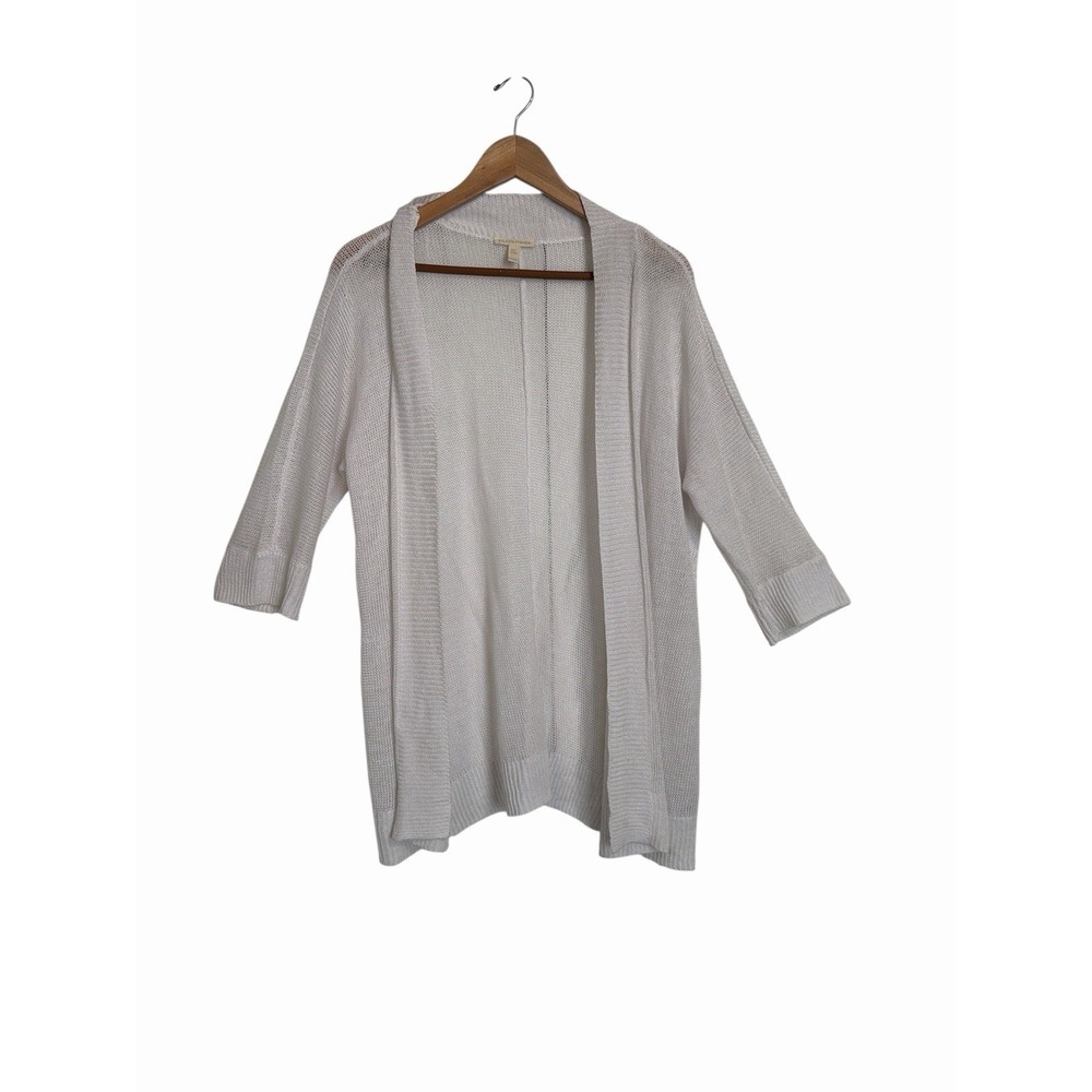 EILEEN FISHER White 100% Organic Linen Knit Open‎ Front Cardigan Sweater M
